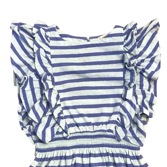 🆕 Crewcuts Blue Stripe Double Ruffle Sleeve Dress - Picture 2 of 3